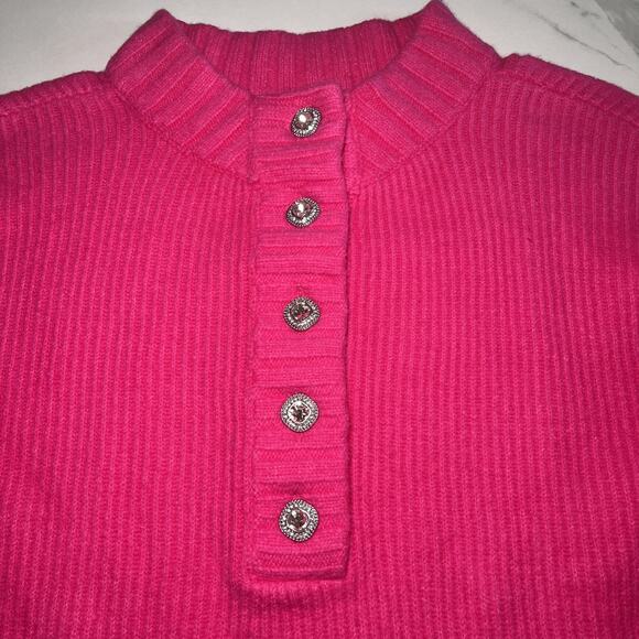Talbots Sweater Womens Plus Size 3X Pink Ribbed Wool Blend 1/2 Button Up NWOT - Picture 2 of 11